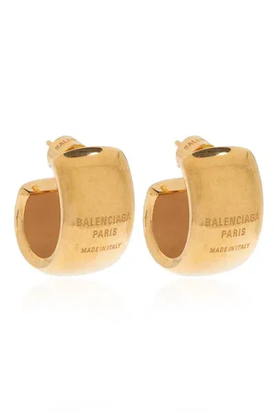 Balenciaga Logo Engraved Ear Cuffs In Gold