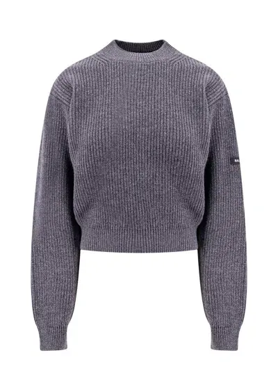 Balenciaga Logo Patch Cropped Sweater In Grey