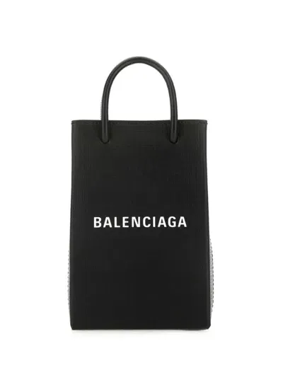 Balenciaga Logo-print Leather Phone Case In Black