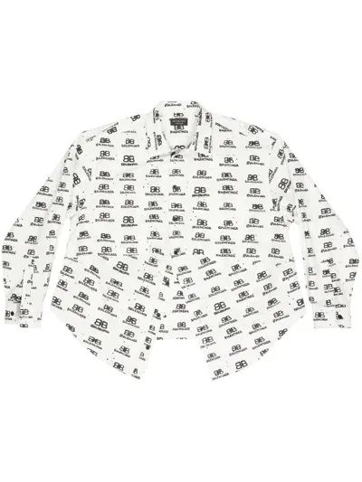 Balenciaga Logo-print Long-sleeve Shirt In White