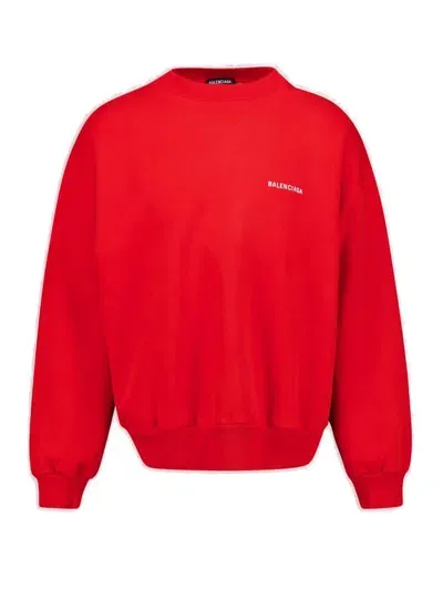 Balenciaga Logo Printed Crewneck Sweatshirt In Red