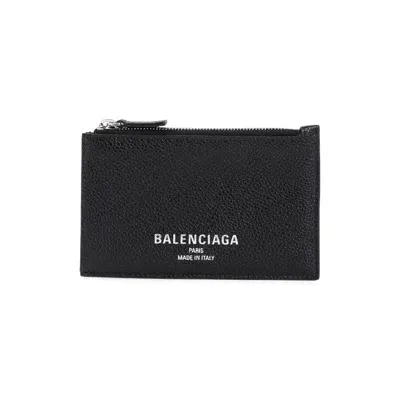 Balenciaga Logo Printed Zipped Long Card Holder In Black