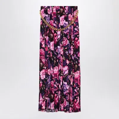 Balenciaga Long Pleated Floral Skirt In Pink