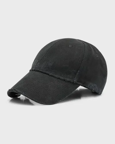 Balenciaga Men's Distressed Baseball Cap In 1602 Faded Black/grey