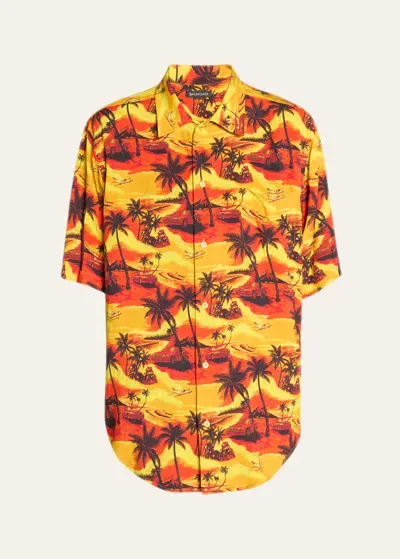 Balenciaga Hawaiian Car Short-sleeve Shirt In Orange