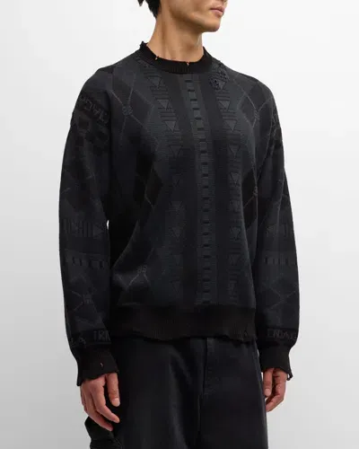 Balenciaga Men's Jacquard Crew Sweater In 1001 Dark Grey