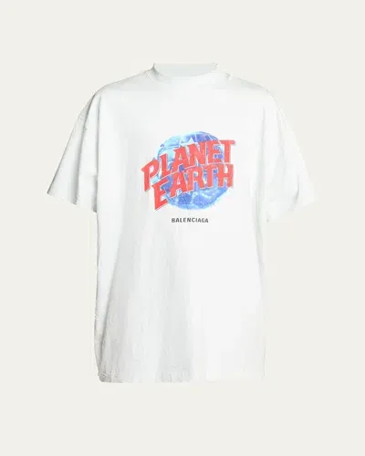 Balenciaga Men's Planet Earth Oversized T-shirt In White