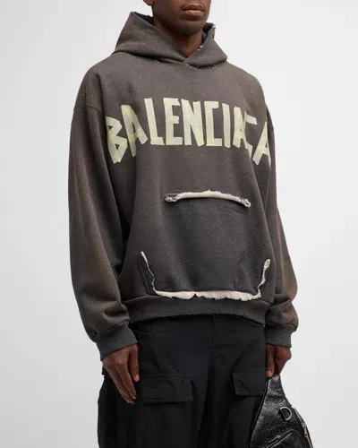 Balenciaga Men's Ripped Pocket Hoodie In 8519 Dark Heather Grey