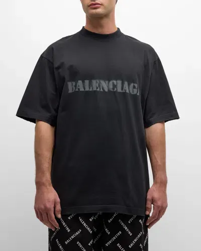 Balenciaga Men's Stencil Medium Fit T-shirt In 1750 Faded Black/anthra