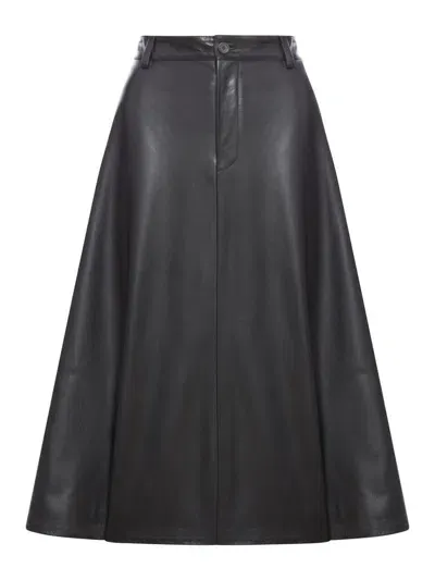 Balenciaga Flared Leather Skirt In Black