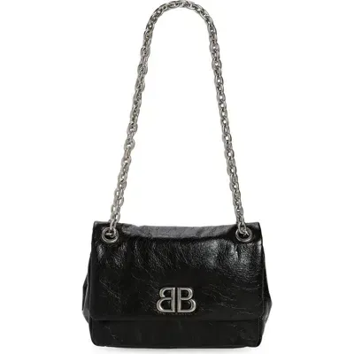 Balenciaga Monaco Mini Bb Leather Shoulder Bag In Black