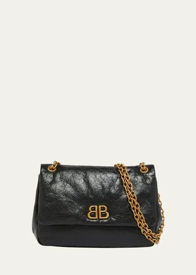 Balenciaga Monaco Mini Leather Shoulder Bag In 1000 Black