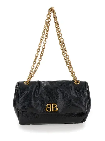 Balenciaga Monaco Small Leather Shoulder Bag In Black