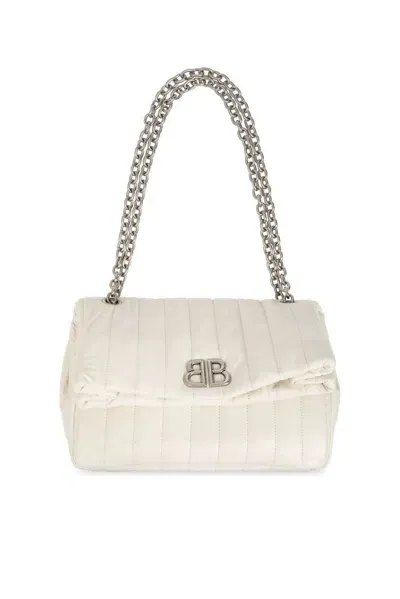 Balenciaga Small Monaco Quilted Shoulder Bag In White