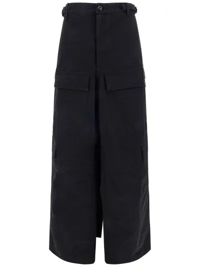 Balenciaga Apron Cotton Cargo Maxi Skirt In Black