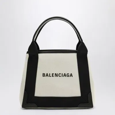 Balenciaga Navy Xs Canvas And Cabas Bag In Cream