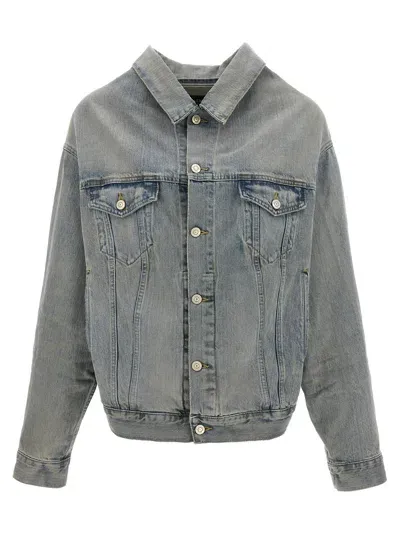 Balenciaga Off-shoulder Denim Jacket Casual Jackets, Parka In Blue