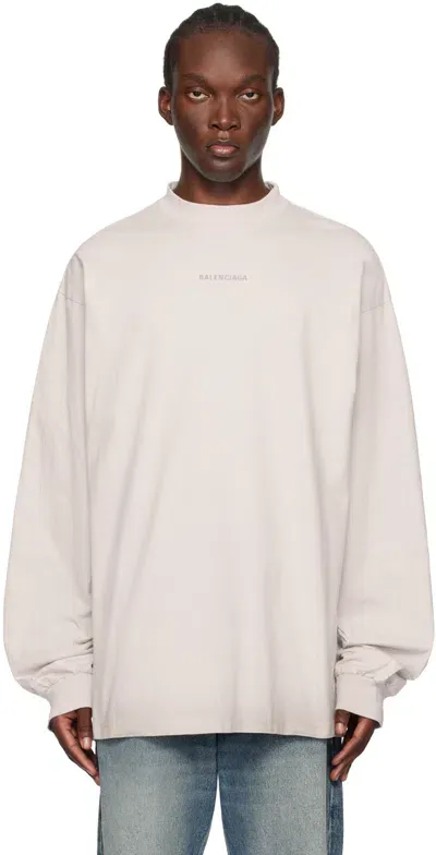 Balenciaga Off-white Graphic Long Sleeve T-shirt In Beige