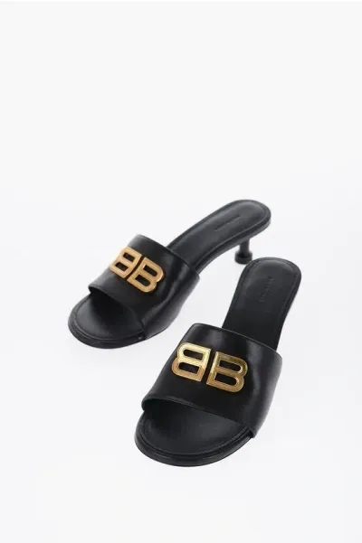 Balenciaga Groupie 50mm Logo-plaque Mules In 1080 -black/gold Vint