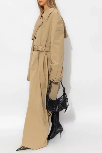 Balenciaga Patterned Checkered Oversized Trench Coat In Beige