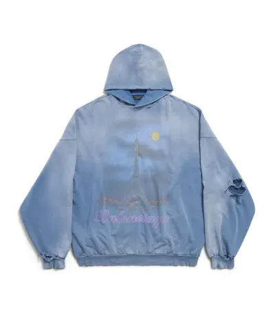 Balenciaga Oversized Paris Moon Hoodie In 4530 Faded Blue