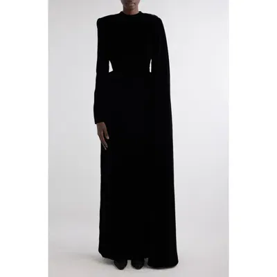 Balenciaga Padded Long Sleeve Velvet Gown In 1000 Black