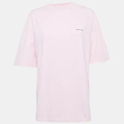 Pre-owned Balenciaga Pink Crest Print Cotton Knit Crew Neck T-shirt Xs