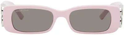 Balenciaga Pink Dynasty Rectangle Sunglasses In 012 Pink/silver/grey