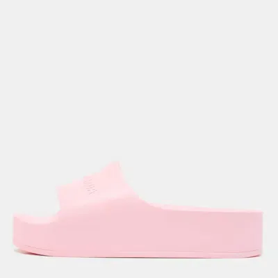 Pre-owned Balenciaga Pink Rubber Logo Chunky Slides Size 40