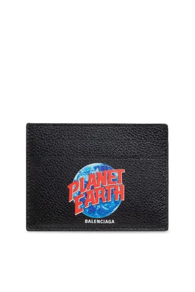 Balenciaga Planet Earth Printed Long Cardholder In Black