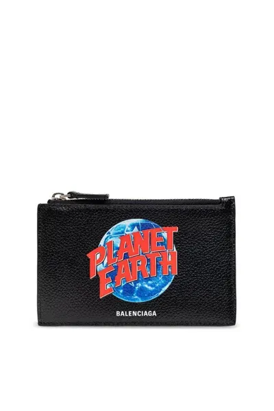 Balenciaga Planet Earth Printed Long Cardholder In Black