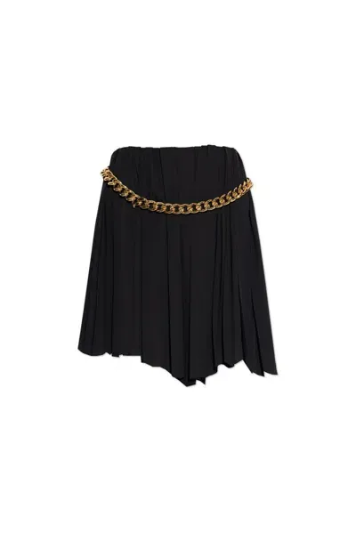 Balenciaga Pleated Chain Detailed Skirt In Black