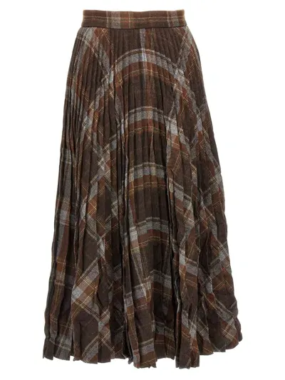 Balenciaga Pleated Skirt With Ruffled Effect In Brown