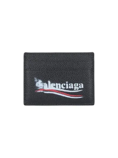 Balenciaga Political Stencil Logo Printed Card Holder In Black