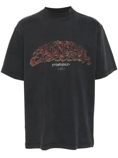 Balenciaga Printed T-shirt In Black