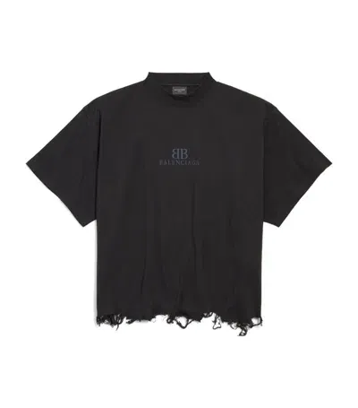 Balenciaga Raw-hem Logo T-shirt In Black