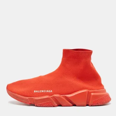 Pre-owned Balenciaga Red Knit Fabric Speed Trainer Sneakers Size 44