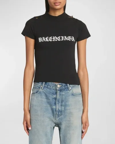 Balenciaga Cotton Shrunk T-shirt In Black