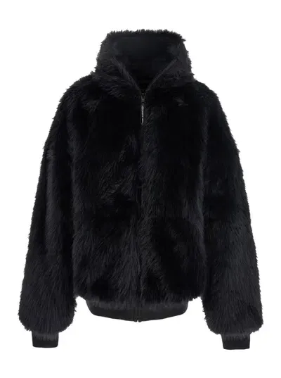 Balenciaga Ski Zip Up Hoodie Fake Fur Look In Black