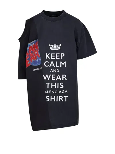 Balenciaga Slogan Printed Paneled Top In Black