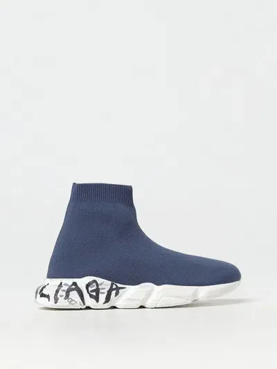 Balenciaga Kids' Speed Graffiti Sneakers In Stretch Knit In 蓝色