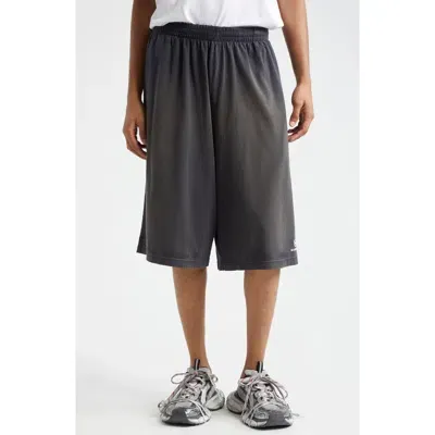 Balenciaga Sports Icon Distressed Cotton Shorts In Faded Black/white