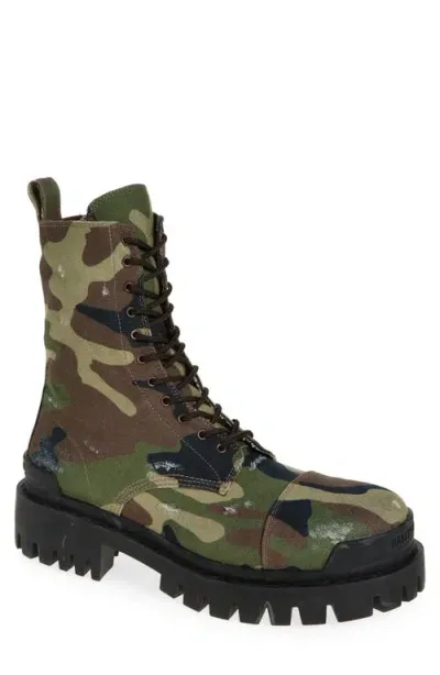 Balenciaga Strike L20 Canvas Camo Boots 42 In Black