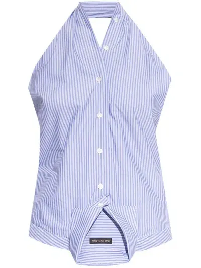 Balenciaga Striped Shirt Vest In Blue