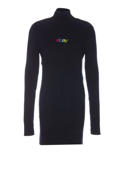 Balenciaga Turtleneck Ribbed Sweater In Blue