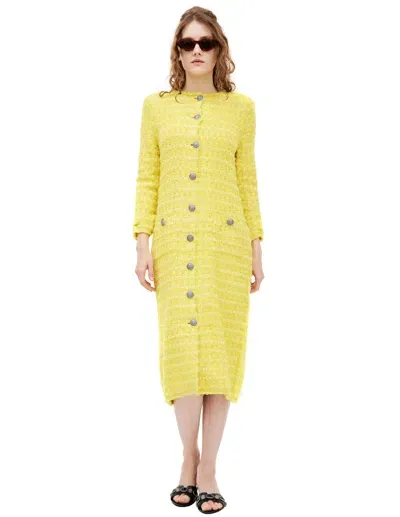 Balenciaga Tweed Midi Dress In Yellow