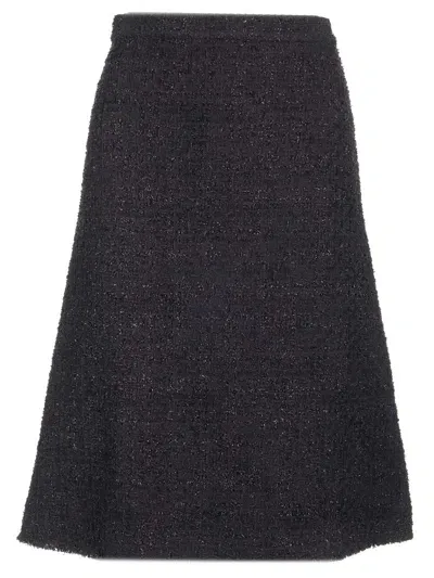 Balenciaga Tweed Midi Skirt In Black