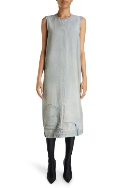 Balenciaga Upside Down Denim Midi Dress In Dirty Blue