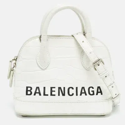 Pre-owned Balenciaga White Croc Embossed Leather Xxs Ville Satchel