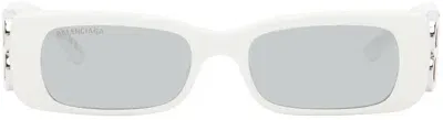 Balenciaga White Dynasty Rectangle Sunglasses In 020 White